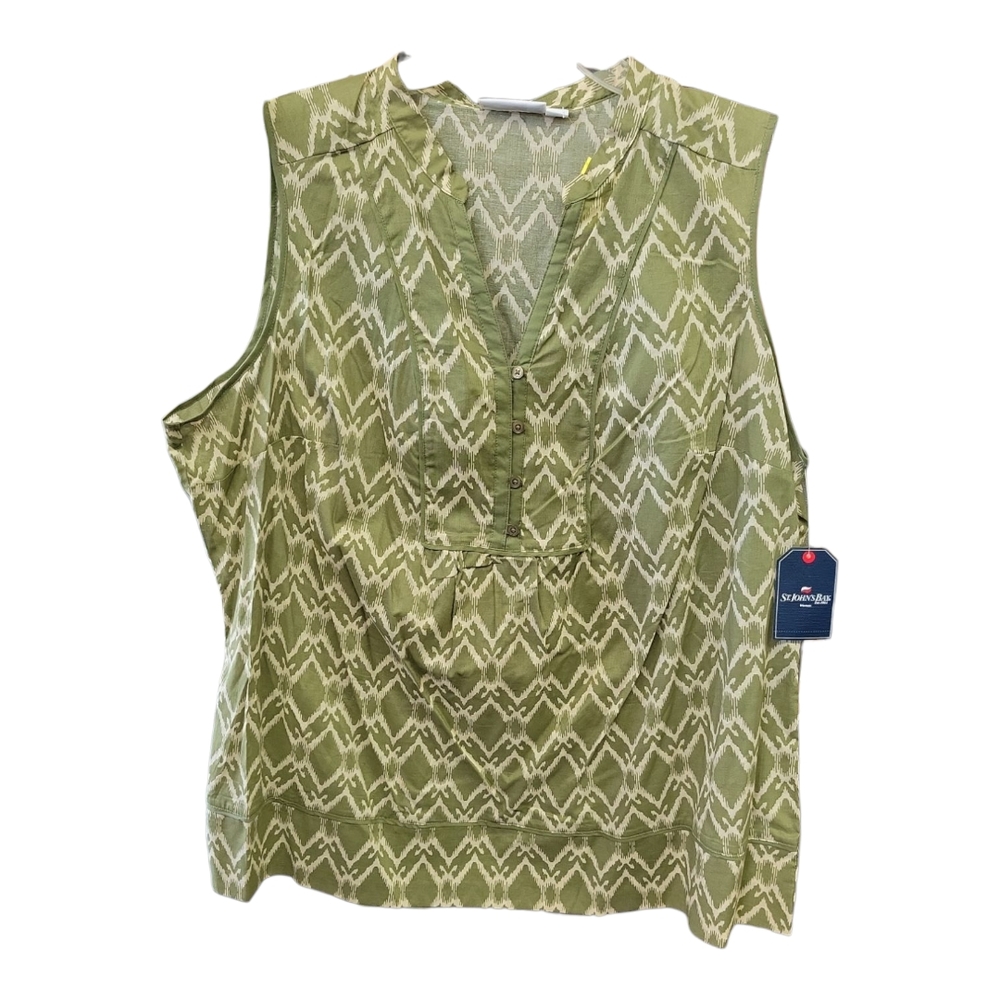 St. John's Bay Green Cream Mandarin Collar Blouse 2X